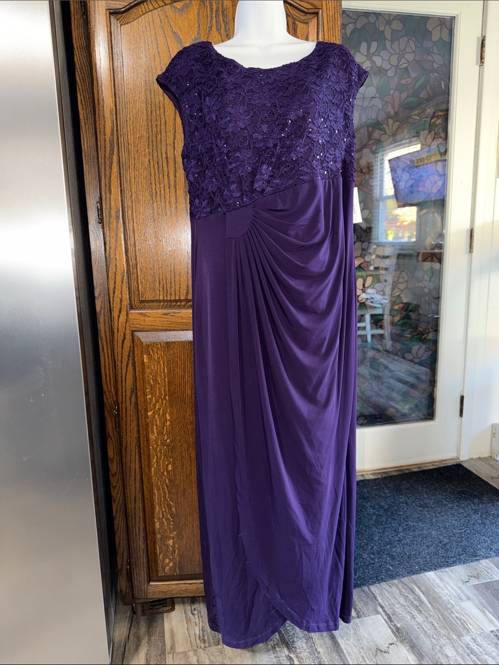 dressbarn Deep Purple Lace Bodice Maxi Dress